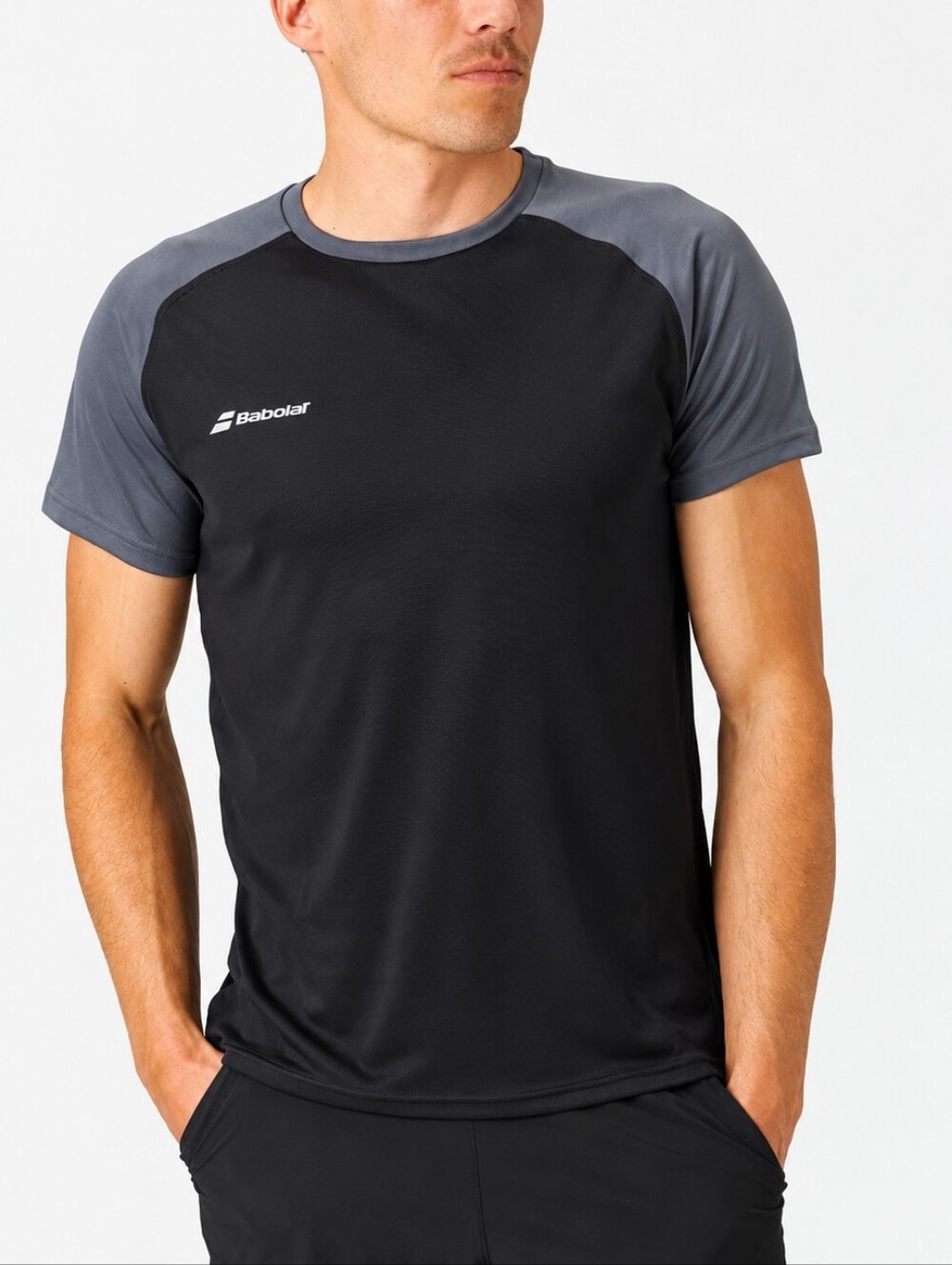 BABOLAT Quickdry Tennis Pickleball Tee Crew XL Black Grey Colorblock T-shirt Top